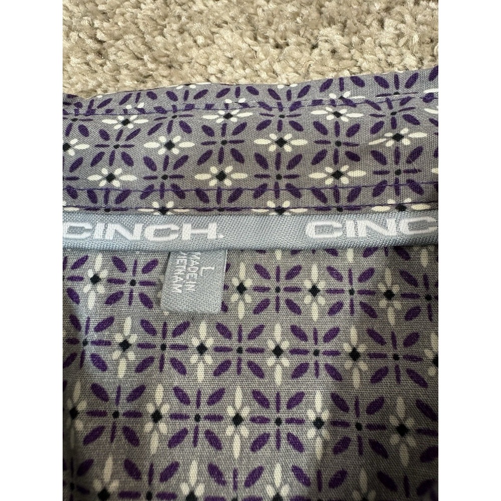 Cinch Men's Medium Purple Geometric Print Pearl Snap Western Shirt MSW920 Cotton - Picture 4 of 10